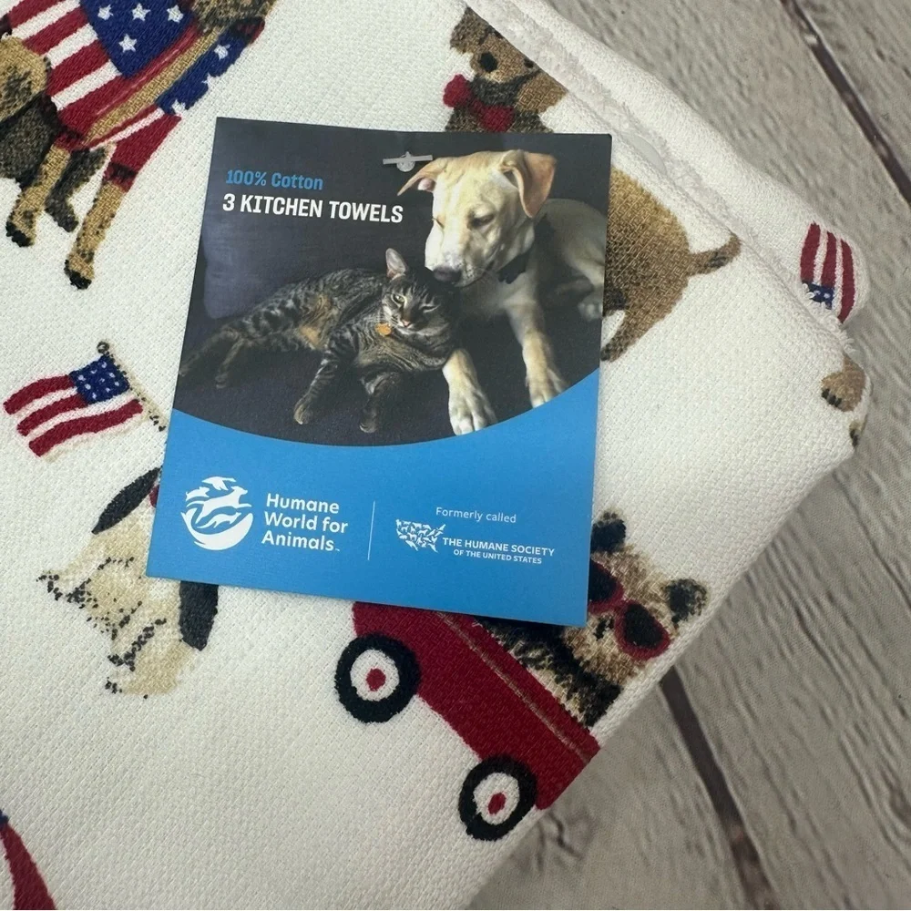 NWT Patriotic Dog Print Kitchen Towel 100% cotton set of 3
